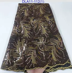 Nuovo design africano ricamo tessuto di velluto floccaggio velluto con paillettes per abito da donna