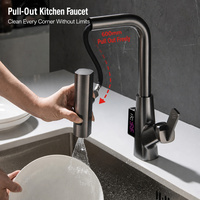 Nouvelle conception Robinet de cuisine monocommande extractible avec affichage numérique de la température, cascade de pluie, mélangeur eau chaude et froide
