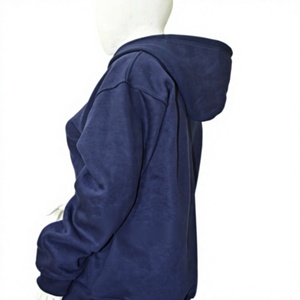 Sweat-shirt à capuche décontracté pour femme en molleton 100 % coton respirant bleu marine, à manches longues, avec design personnalisé en relief - Product Image 1