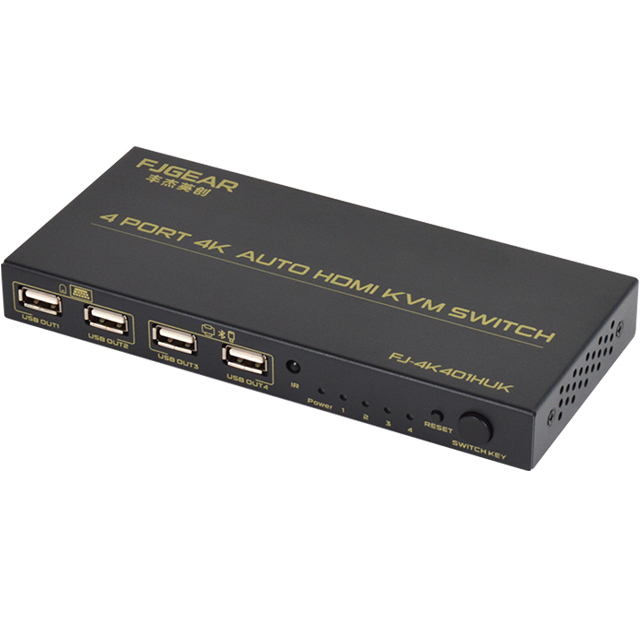 FJGEAR 4K KVM Switcher with Remote Control and 4 USB Port Sharing Keyboard Mouse Monitor Printer HDMI KVM Switch for 2 3 4 PC
