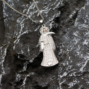 Collar con colgante <span class=keywords><strong>de</strong></span> plata <span class=keywords><strong>de</strong></span> ley 925 auténtica, colgante <span class=keywords><strong>de</strong></span> <span class=keywords><strong>muerte</strong></span> Santa, joyería Punk antigua Retro <span class=keywords><strong>de</strong></span> plata tailandesa para hombre - Product Image 3