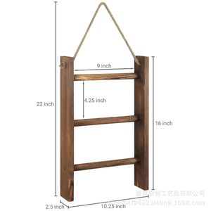 Wooden Wall Mounted Towel Rack 3 Bars With Rope Hanging For Bathroom Storage Organizer Shelf Decorative <b>Ladder</b> Style - Product Image 4
