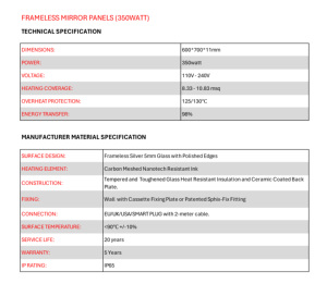 Panel Calefactor de Vidrio Infrarrojo sin Marco de 350W, Calentamiento Rápido, Control Inteligente por Aplicación, Ahorro de Energía, Radiante para Baño - Product Image 6