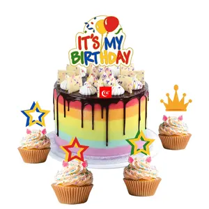 TX Party Decoration Birthday Anniversary Happy Birthday Acrylic Cake Topper Set DIY For Kids Birthday Theme Parties Decoration