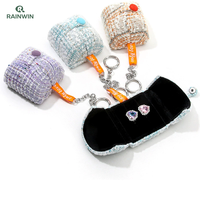 Étuis à bijoux en tissu tissé avec logo personnalisé, fermeture à pression, avec porte-clés pour emballages cadeaux de bagues et de boucles d'oreilles