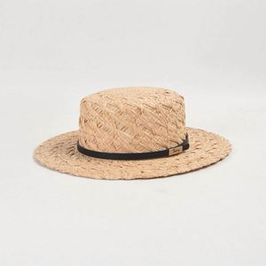 Chapeau de paille boater personnalisé en raphia à bord plat avec boucle en cuir pour femme, chapeau de soleil à large bord pour l'été, protection solaire, vacances à la plage - Product Image 2