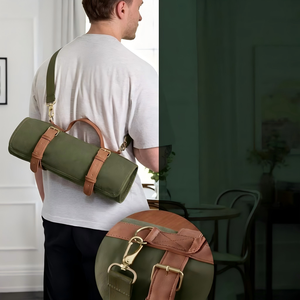 Travel Bar Tools Bag 17 <b>Cocktail</b> <b>Kit</b> Bartending Mobile Roller Strap with Buckle Closure Luxury Waxed Canvas - Product Image 1