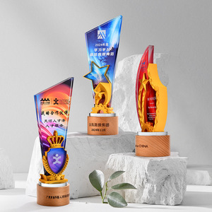 Crystal <b>Trophy</b> Creative Employee Award Laser <b>Engraved</b> Durable Solid Wood Artificial Crystal Conference Awards Business Gifts - Product Image 1