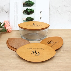 Vietnam venta caliente luz marrón tapa de madera oval sellado mdf vela cubierta de impresión de seda grande frasco de vidrio de tapa - Product Image 2