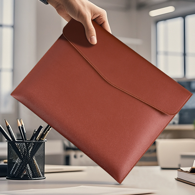 Custom A4 PU Leather File Folder Embossed Logo Office Document Organizer Holder Presentation Folders Pouch Magnetic Buckle