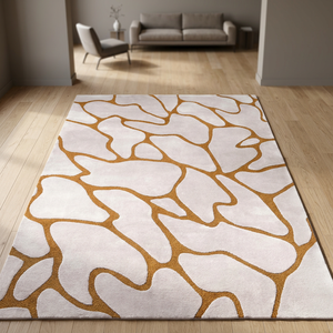 Tapis moderne abstrait rectangulaire blanc et or, tapis moelleux tufté pour salon, résistant aux taches, avec envers en latex - Product Image 5