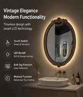 Cermin Rias LED Pintar Dinding dengan Kontrol Sentuh Anti-Kabut, Tiga Warna Cahaya, Desain Salon Modern, Lensa Aluminium