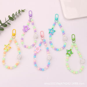 Nouveau tacheté acrylique pentagramme porte-clés pendentif créatif coloré perle chaîne accessoires étui pour écouteurs décoration - Product Image 3