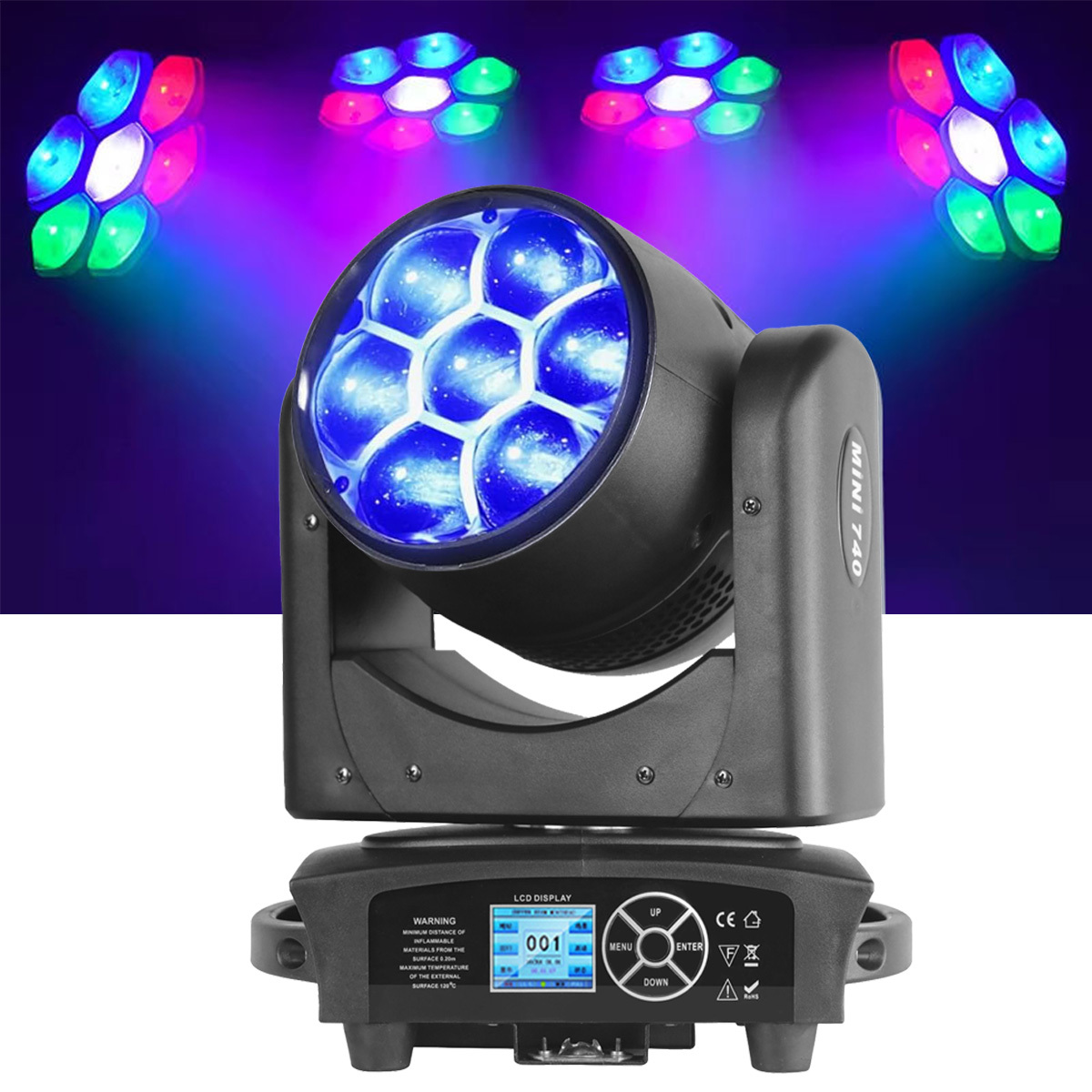 LED 7x40w Wash Zoom Beam Moving Head Light 4in1 RGBW Professional Stage Effect Light for Disco DJ Music Party Club Dance