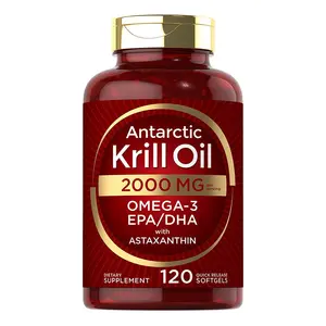 Óleo de Krill Antártico de Marcas Próprias de Alta Qualidade OEM 2000 mg com Omega-3s EPA, DHA Astaxantina e Fosfolípidos 120 Softgels