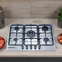 Table de cuisson à gaz multifonction haute puissance 5 brûleurs en acier inoxydable, appareil de cuisine, classe d'efficacité énergétique, allumage électronique, encastrable