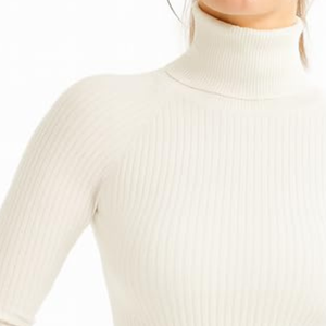 เสื้อสเวตเตอร์คอเต่าผู้หญิง ผ้าริบ ทรงเข้ารูป ยืดได้ แขนสามส่วน สำหรับฤดูใบไม้ร่วง อุ่นสบาย สไตล์ลำลอง ผ้าสแปนเด็กซ์/คอตตอน แบบสวม - Product Image 6