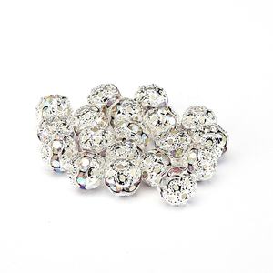 Perles en forme de boule, strass AB, plaqué argent, 1 pièce, jolie, couleur métallique, 8mm, 20 pièces par sac - Product Image 1