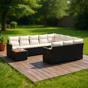 Ensemble de canapés de patio en polyrotin noir moderne avec coussins, capacité 7 personnes, mobilier d'extérieur au design contemporain - Product Image 2