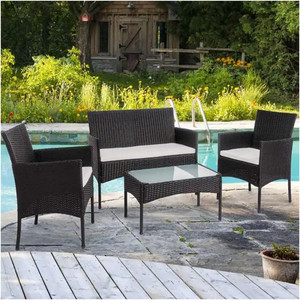 Set Divano <span class=keywords><strong>e</strong></span> Sedie in Rattan per Balcone, Giardino <span class=keywords><strong>e</strong></span> Patio con Tavolo, Design K/D - Product Image 1