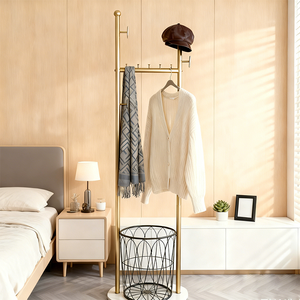 Porte-manteau moderne en argent noir en forme de H avec base en panier à fleurs, comprend un porte-parapluie - Product Image 2