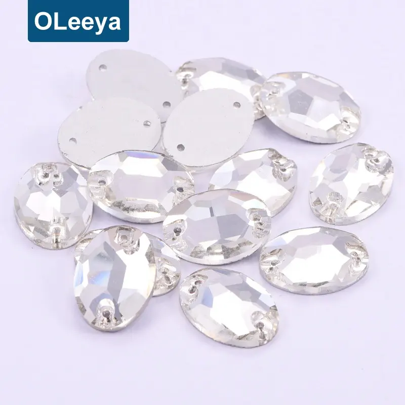 Venta caliente de Strass cristal elegante Flatback redondo piedras preciosas blanco claro de vidrio Oval de coser en diamantes de imitación para disfraces de Carnaval