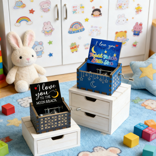 YIYU Hot Selling Wooden Hand-cranked Mini 8-Tone Music Box 30s Sound Duration UV Printed Design Modern Style Valentine's Day