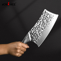 Ensemble de couteaux de cuisine multifonctionnels en acier inoxydable à haute teneur en carbone, à manche intégral, motif martelé, pour boucherie, désossage et découpe, pour chef