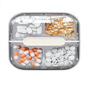 4-Compartment <b>Pill</b> Storage <b>Case</b> With Clear Lid And White Clips <b>For</b> Daily Medication Organization - Product Image 1