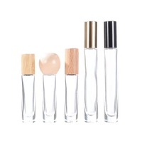 Botol rol kaca transparan 5ml 10ml, rol tutup kayu kenari/Beech untuk bola untuk parfum minyak esensial Serum Perawatan Kulit