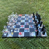 Pièces d'échecs en verre acrylique avec plateau, jeu d'échecs en lucite fait à la main, pièces d'échecs uniques, jeu de société