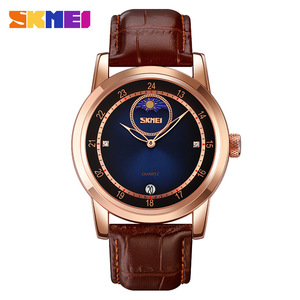 Skmei Men's Moon Phase Quartz Watch With Leather Strap Analog Calendar 30M Waterproof Stainless Steel Buckle 9300 - Product Image 5