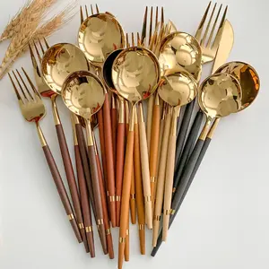 Royalty New Product Ideas 2023 Portugueses Vintage Wedding Party Royalty Flatware Set Shiny Gold Cutlery