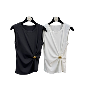 Débardeurs décontractés pour femmes, longueur standard, en tissu toile respirant, motif uni, polyester/coton, imprimé par décharge, teint en fil - Product Image 4