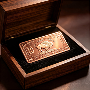 Pièce d'art de collection rectangulaire en cuivre de 10 onces, motif bison, frappée à l'origine, en forme de lingot de monnaie - Product Image 6