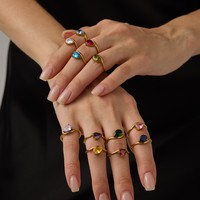 Bague EMANCO Y2K Vibrante en Acier Inoxydable Doré avec Pierre de Naissance Multicolore en Forme de Goutte, Cadeau Quotidien Tendance pour Femme, Dropshipping