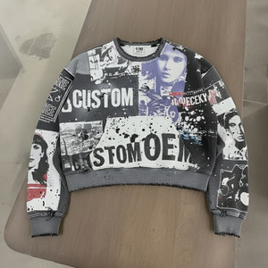 เสื้อสเวตเชิ้ตคอกลมผู้ชาย ผ้าหนา 400 GSM พิมพ์ลายดิจิตอล สไตล์วินเทจ ลุคขาดๆ แบบสตรีทแวร์ รับทำโลโก้ OEM ตามสั่ง - Product Image 1
