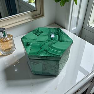 Boîte à bijoux de luxe antique, qualité supérieure, cadeau, amour, guérison, rangement, matériau en malachite naturelle polie, quartz, agate, pierre précieuse - Product Image 1