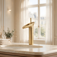 Robinet de lavabo cascade classique à poignée unique, avec cartouche céramique, en laiton, à poser sur comptoir, mitigeur chaud/froid pour salle de bain