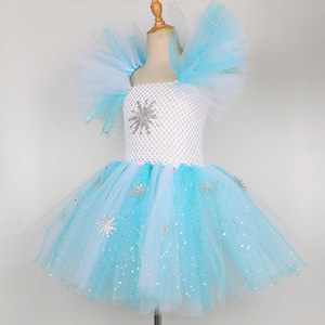 <span class=keywords><strong>Costume</strong></span> da <span class=keywords><strong>Principessa</strong></span> a Tema Ghiaccio, Abito in Tulle Blu con Fiocchi di Neve, Corona e Accessori Bacchetta DP145 - Product Image 3