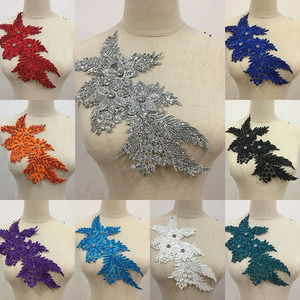 스팽글 크리스탈 플로럴 레이스 아플리케 모티브 자수 3D 꽃 레이스 패치 웨딩 드레스 공예용 - Product Image 6