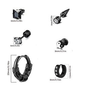 Pendientes de acero inoxidable, 6 pares de aretes negros con diseño de dragón y diseño de Bagua para regalo - Product Image 2