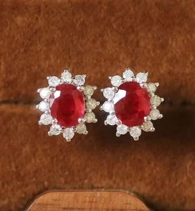 Xinfly 18K White Gold Oval <b>Stud</b> <b>Earrings</b> 1.0ct Natural Mozambique Ruby & 0.25ct Diamond Gemstone <b>Fine</b> Jewelry for Weddings - Product Image 1