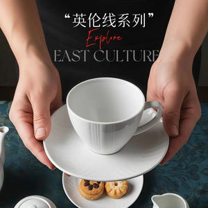 Ceramic Espresso Cup And Saucer <b>Set</b> Pure White Vertical Stripe Simple European Style Coffee <b>Tea</b> <b>Sets</b> - Product Image 5