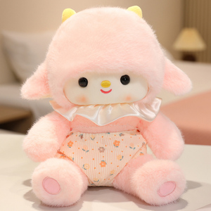 Peluche Mouton Adorable de Haute Qualité avec Pantalon Rayé et Écharpe – Compagnon de Lit pour Enfants, Petite Poupée Mouton - Product Image 3