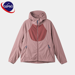 QZFSO Custom Streetwear Lightweight Mesh Zip up Windbreaker Breathable Quick-dry Polyester Sun Protection <b>Jacket</b> With Hood - Product Image 2