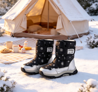 Bottes d'hiver pour enfants résistantes au vent, imperméables, respirantes, thermiques, légères, motif flocon de neige, chaudes, avec fermeture velcro réglable