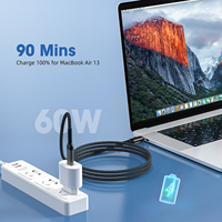 Câble de charge rapide USB-C vers USB-C en alliage d'aluminium tressé en nylon, PD 60W 3A 20V, avec puce E-Marker certifiée CE pour ordinateur