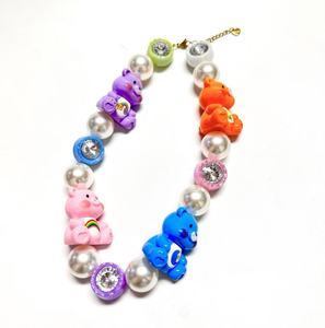 قلادة فاخرة للفتيات مرصعة بالزركون اللامع على شكل دب ملون مع لؤلؤة كبيرة، قلادة خانقة جميلة ولطيفة بتصميم كروي ضخم، مجوهرات للحفلات بالجملة - Product Image 4