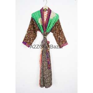 Robe Kimono en soie à fleurs assorties pour femmes, tenue de nuit multicolore, robe de chambre Maxi-pour l'été et le printemps - Product Image 6